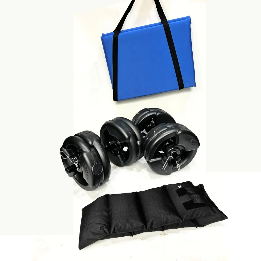 SET DE MANCUERNAS + 20 KG + 1 PAR DE TOBILLERA DE 3 KG + COLCHONETA PLEGABLE